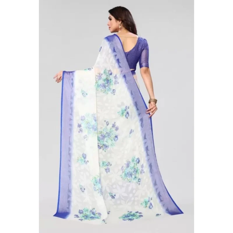 Generic Women's Viscose Rayon Printed Saree With Unstitched Blouse (Blue) - Image 2