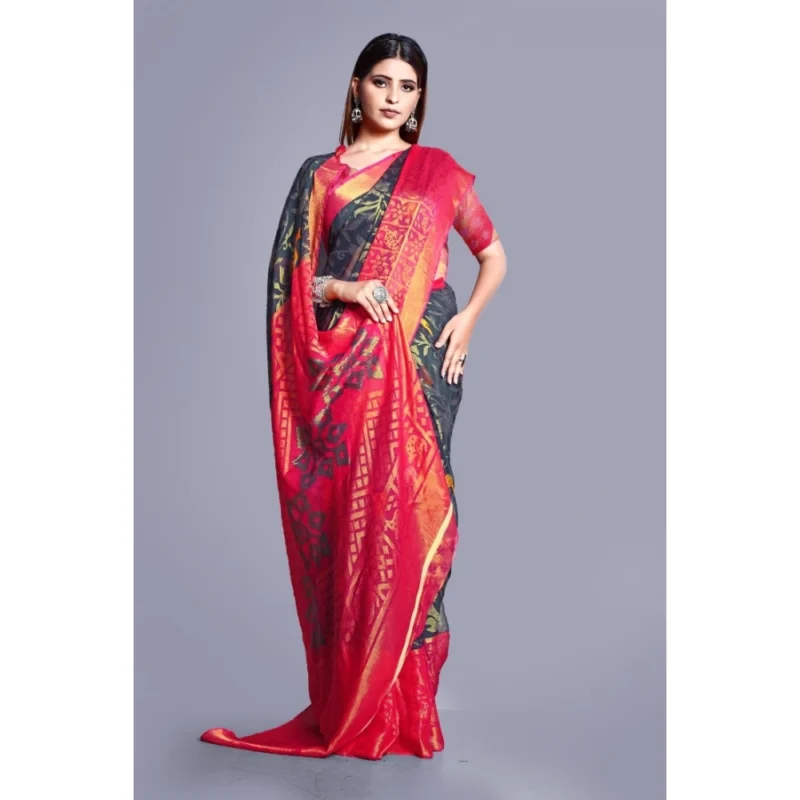 Generic Women's Viscose Rayon Printed Saree With Unstitched Blouse (Grey) - Image 4