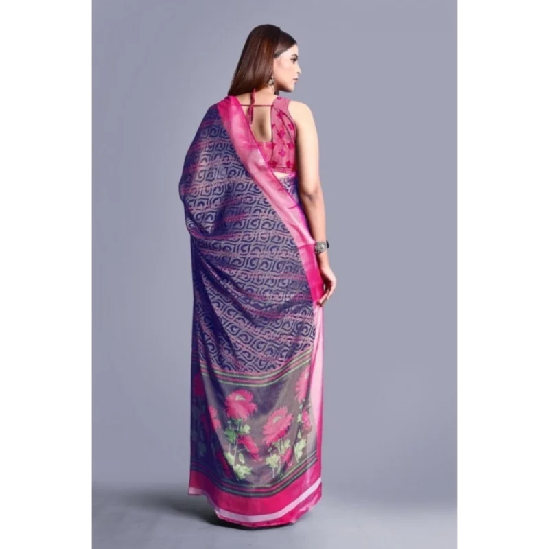 Generic Women's Viscose Rayon Printed Saree With Unstitched Blouse (Navy Blue) - Image 2