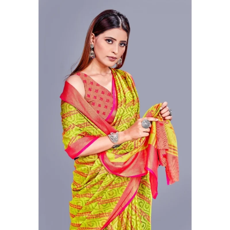Generic Women's Viscose Rayon Printed Saree With Unstitched Blouse (Green) - Image 2