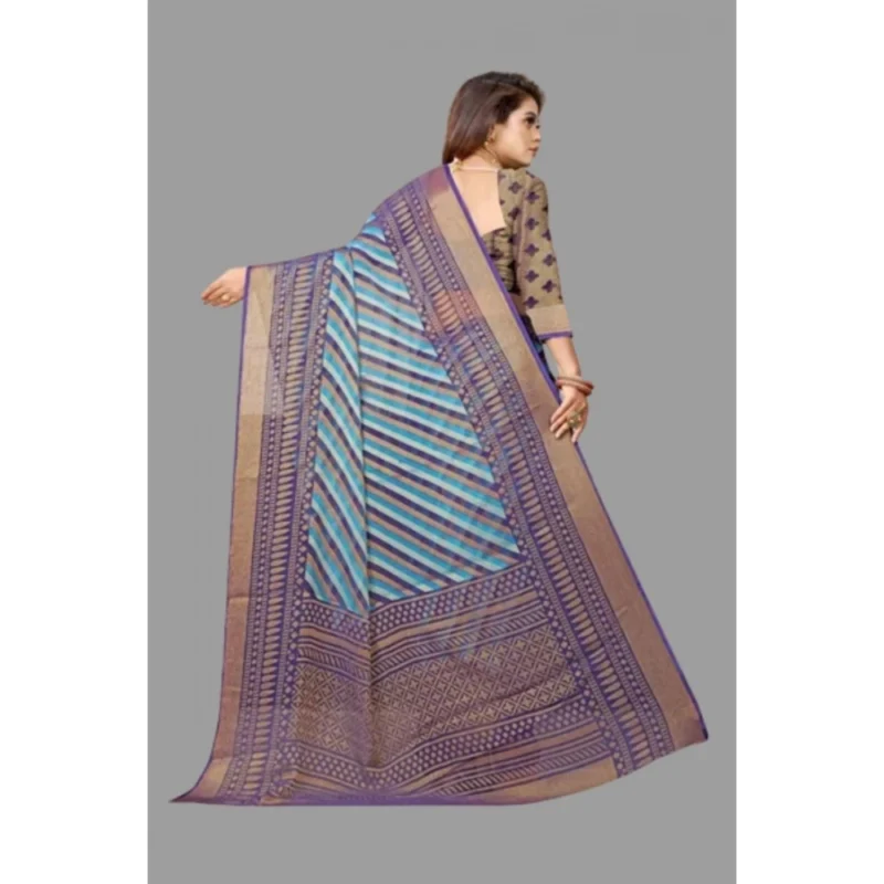 Generic Women's Viscose Rayon Printed Saree With Unstitched Blouse (Navy Blue) - Image 2