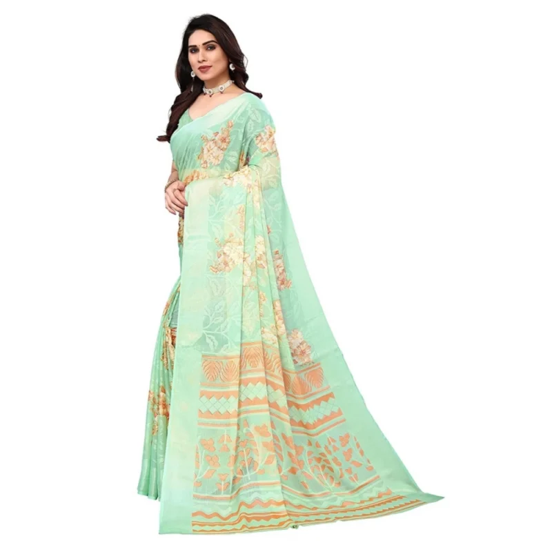 Generic Women's Viscose Rayon Printed Saree With Unstitched Blouse (Pista) - Image 4