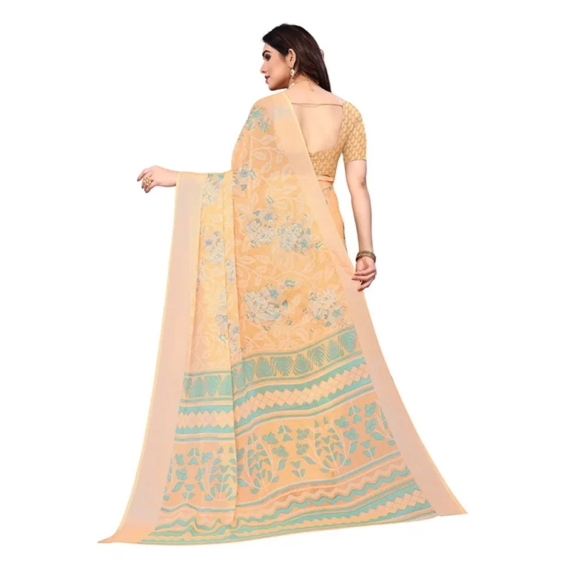 Generic Women's Viscose Rayon Printed Saree With Unstitched Blouse (Orange) - Image 2