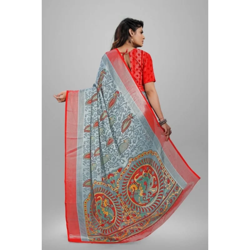 Generic Women's Viscose Rayon Printed Saree With Unstitched Blouse (Grey) - Image 2
