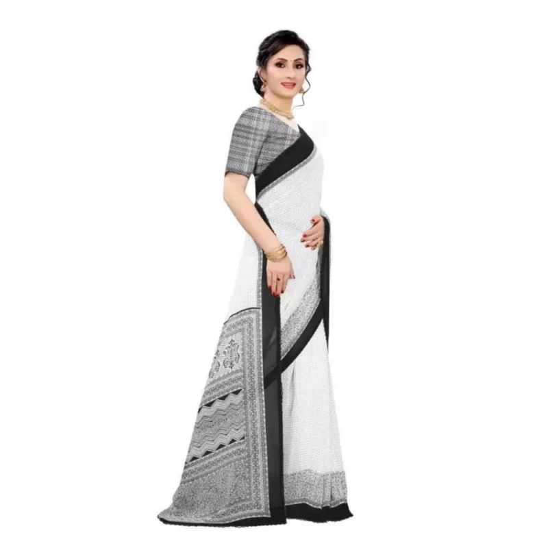 Generic Women's Georgette Printed Saree With Unstitched Blouse (Black) - Image 4