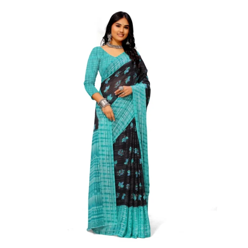 Generic Women's Georgette Printed Saree With Unstitched Blouse (Skyblue) - Image 2