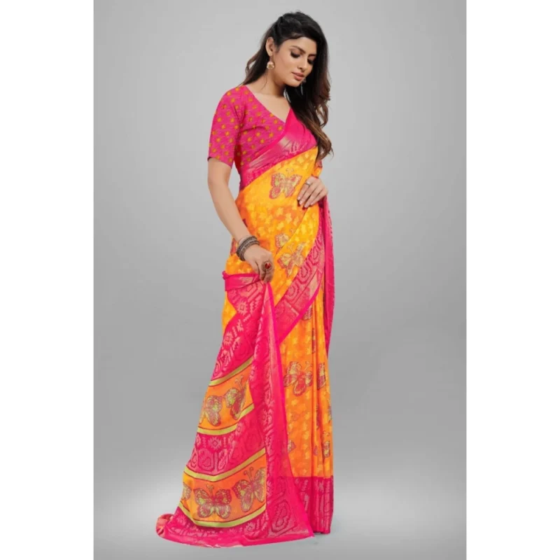 Generic Women's Viscose Rayon Printed Saree With Unstitched Blouse (Yellow) - Image 2