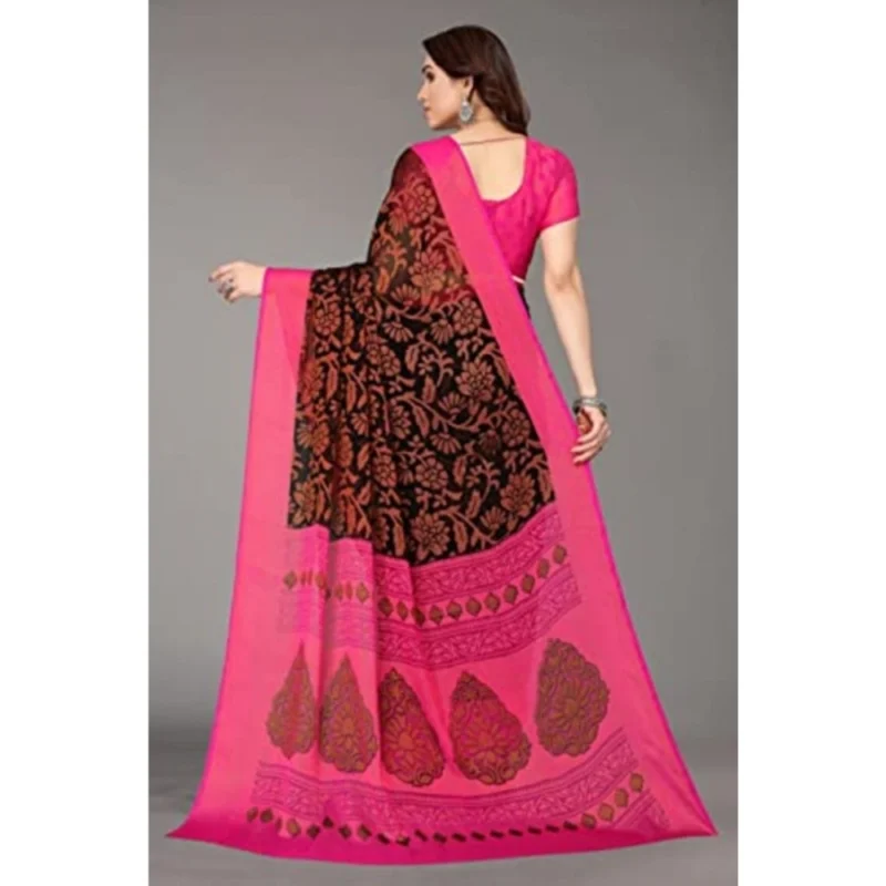Generic Women's Viscose Rayon Printed Saree With Unstitched Blouse (Black) - Image 3