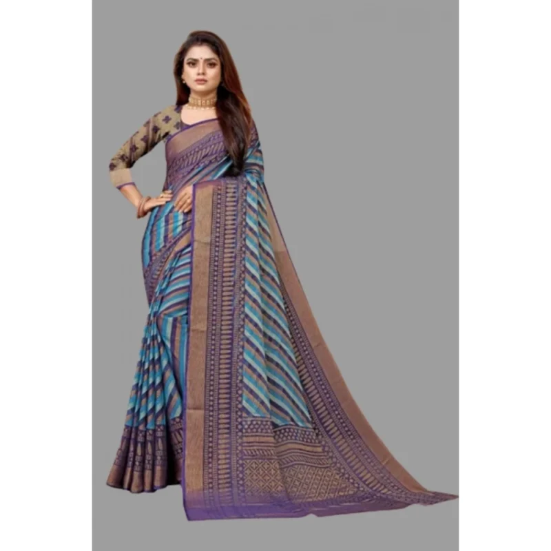Generic Women's Viscose Rayon Printed Saree With Unstitched Blouse (Navy Blue) - Image 4