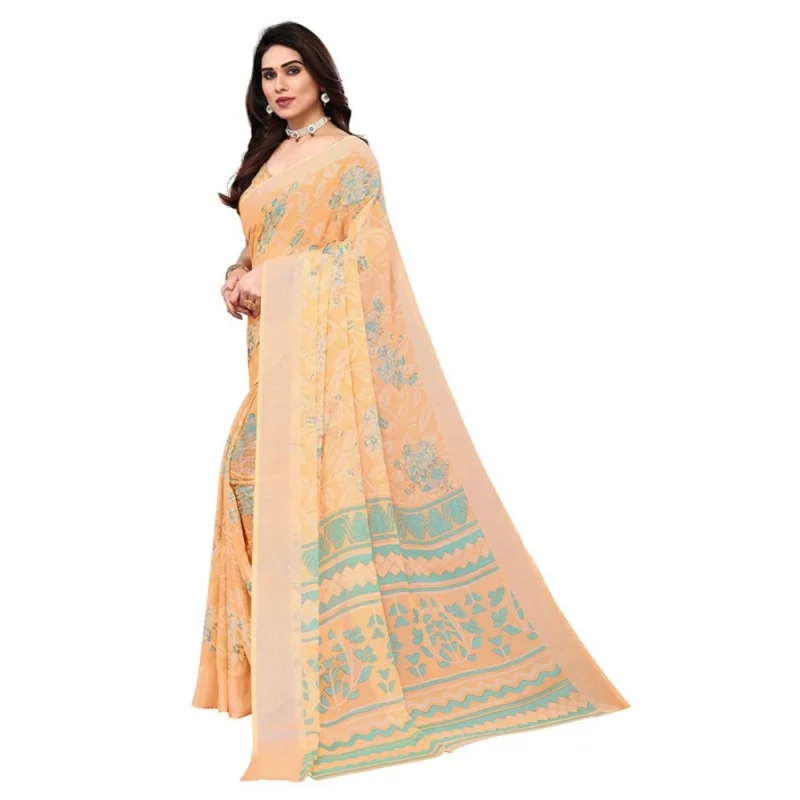 Generic Women's Viscose Rayon Printed Saree With Unstitched Blouse (Orange) - Image 3
