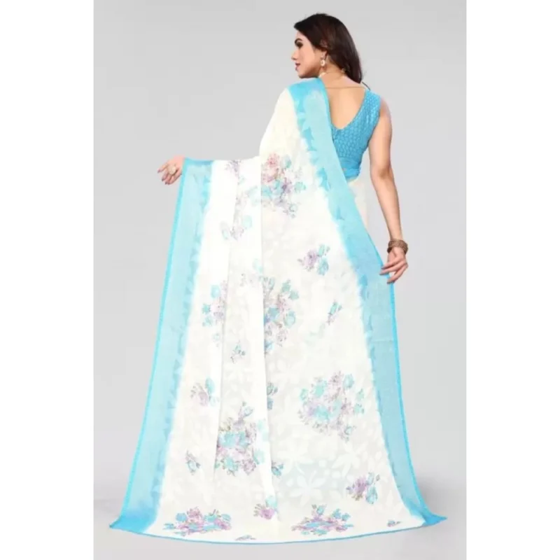 Generic Women's Viscose Rayon Printed Saree With Unstitched Blouse (Sky Blue) - Image 2