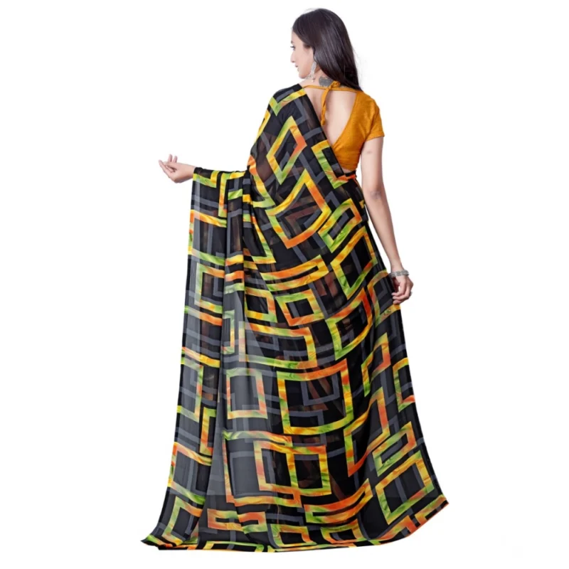 Generic Women's Georgette Printed Saree With Unstitched Blouse (Yellow) - Image 2