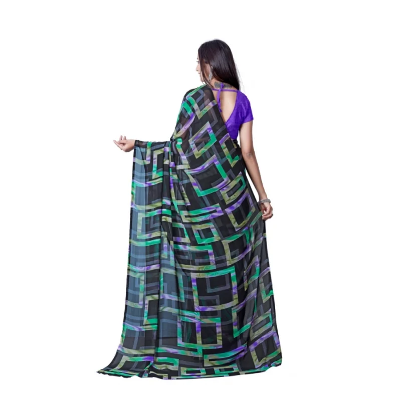 Generic Women's Georgette Printed Saree With Unstitched Blouse (Green) - Image 2