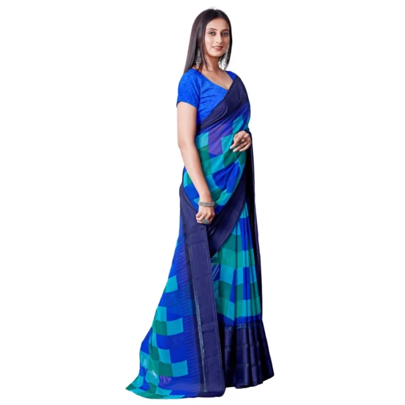 Generic Women's Satin Patta Printed Saree With Unstitched Blouse (Skyblue) - Image 4