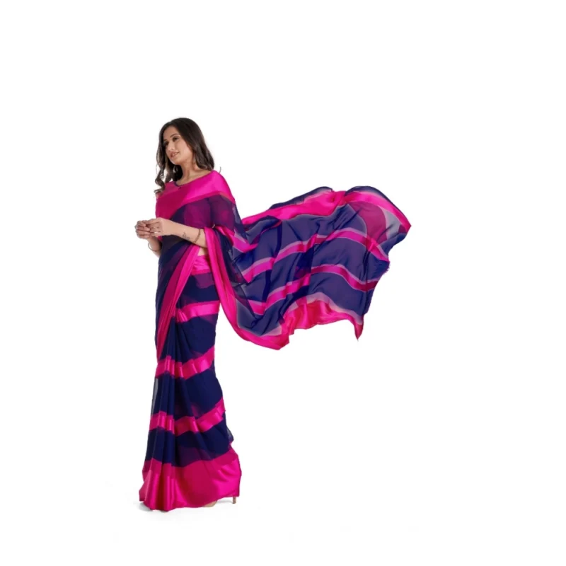 Generic Women's Satin Patta Printed Saree With Unstitched Blouse (Pink) - Image 2