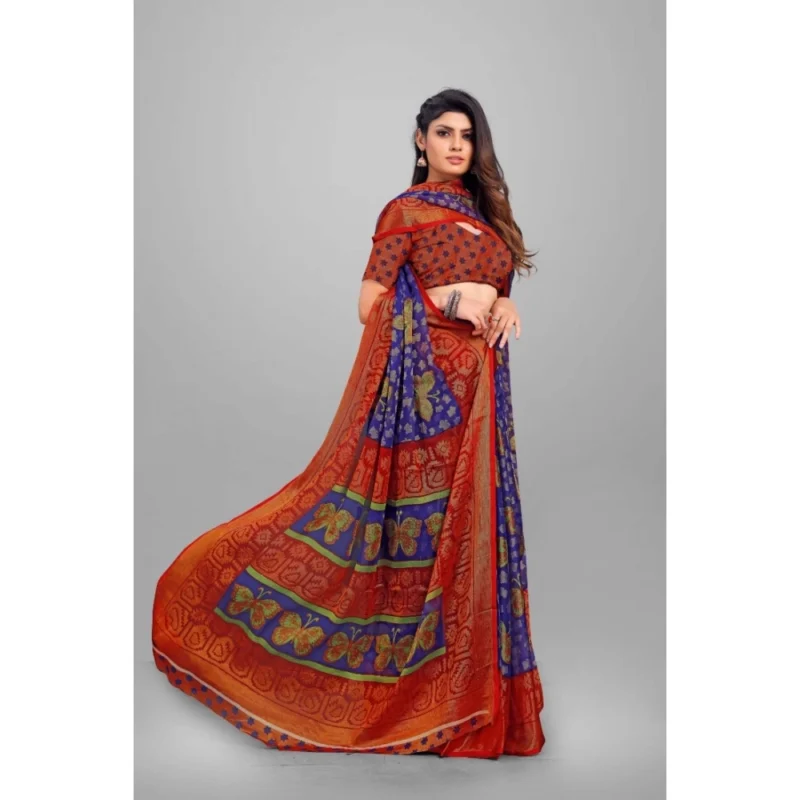 Generic Women's Viscose Rayon Printed Saree With Unstitched Blouse (Blue) - Image 3