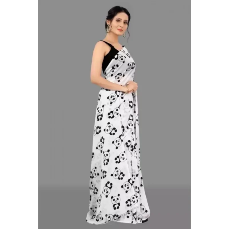 Generic Women's Georgette Printed Saree With Unstitched Blouse (White) - Image 3