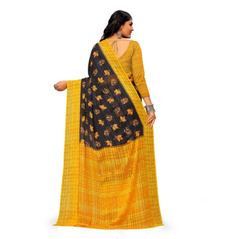 Generic Women's Georgette Printed Saree With Unstitched Blouse (Yellow) - Image 3
