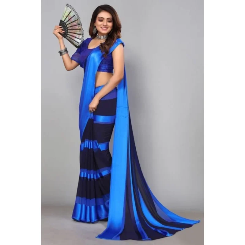 Generic Women's Satin Patta Printed Saree With Unstitched Blouse (Skyblue) - Image 4