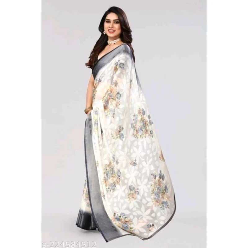Generic Women's Viscose Rayon Printed Saree With Unstitched Blouse (Black) - Image 3