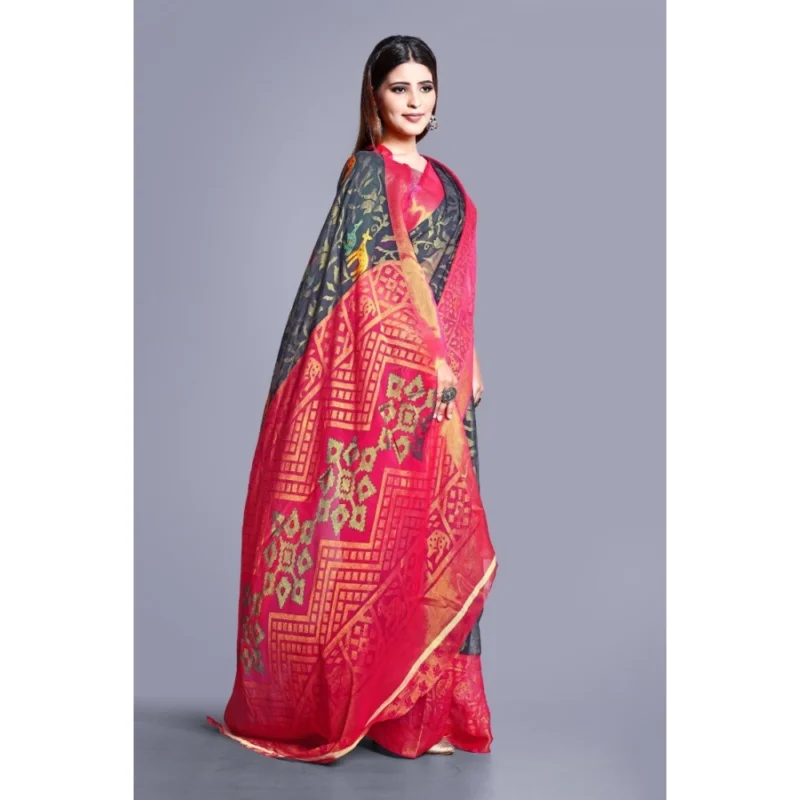 Generic Women's Viscose Rayon Printed Saree With Unstitched Blouse (Grey) - Image 3