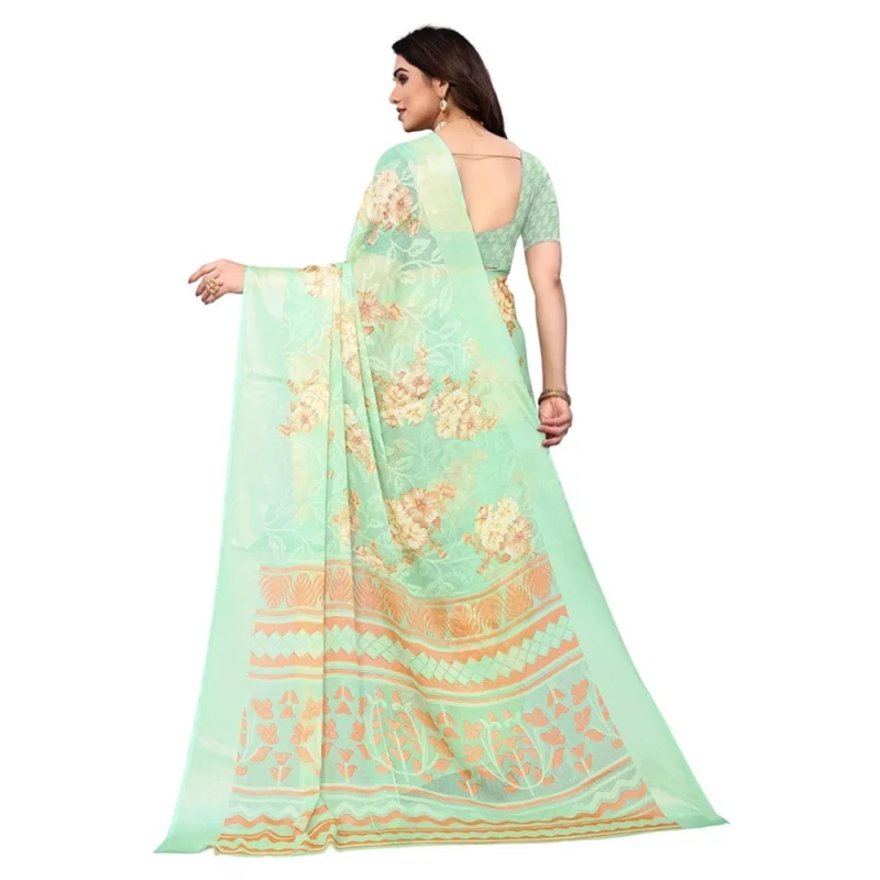 Generic Women's Viscose Rayon Printed Saree With Unstitched Blouse (Pista) - Image 2