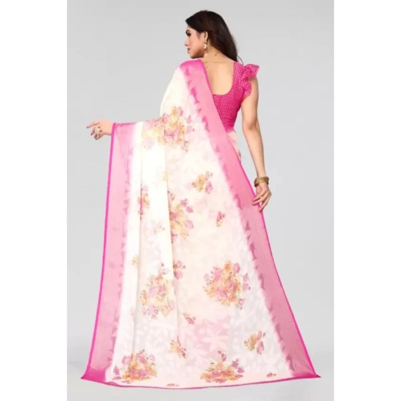 Generic Women's Viscose Rayon Printed Saree With Unstitched Blouse (Pink) - Image 2