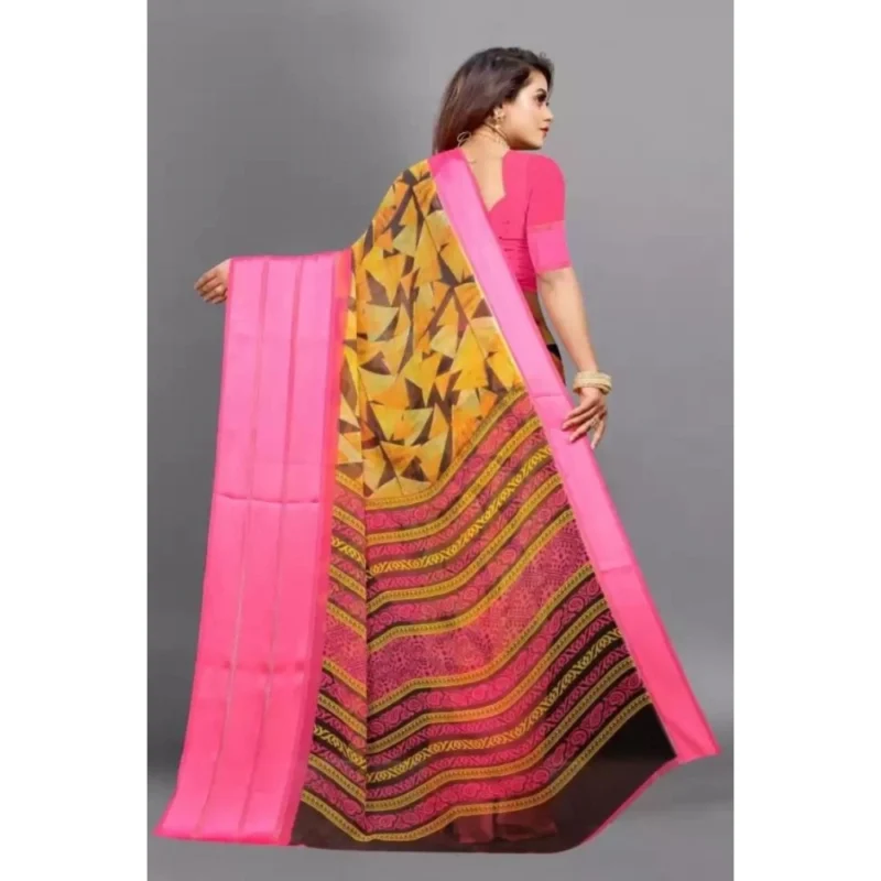 Generic Women's Satin Patta Printed Saree With Unstitched Blouse (Pink) - Image 5