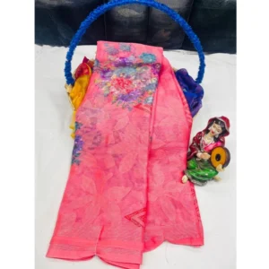 Generic Women's Viscose Rayon Printed Saree With Unstitched Blouse (Pink)
