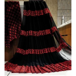 Generic Women's Satin Patta Printed Saree With Unstitched Blouse (Red)