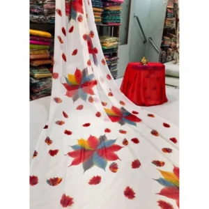 Generic Women's Georgette Printed Saree With Unstitched Blouse (Red)