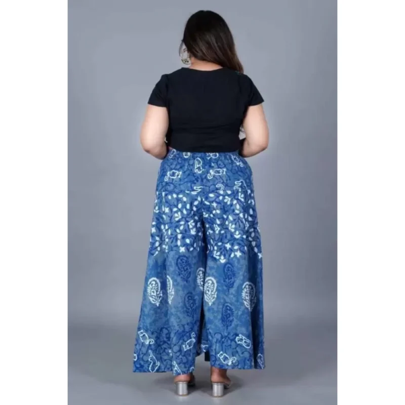 Generic Women's Cotton Printed Elastic Palazzo Pant (Blue, Free Size) - Image 3