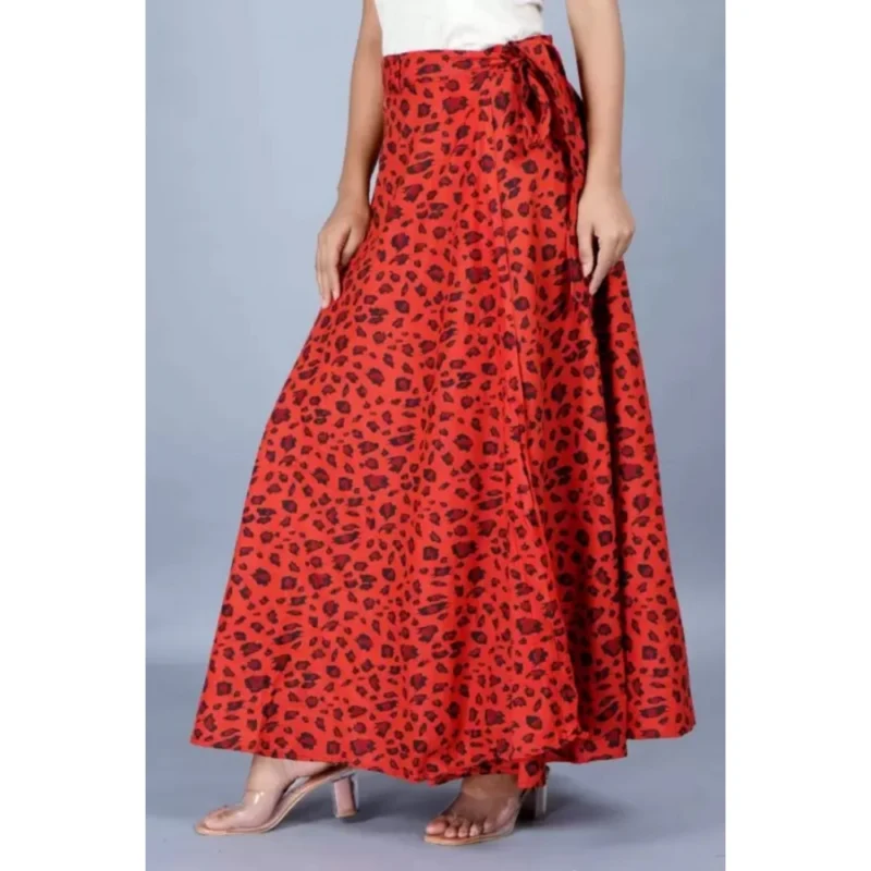 Generic Women's Cotton Printed Wrap Around Maxi Skirt (Red, Free Size) - Image 2
