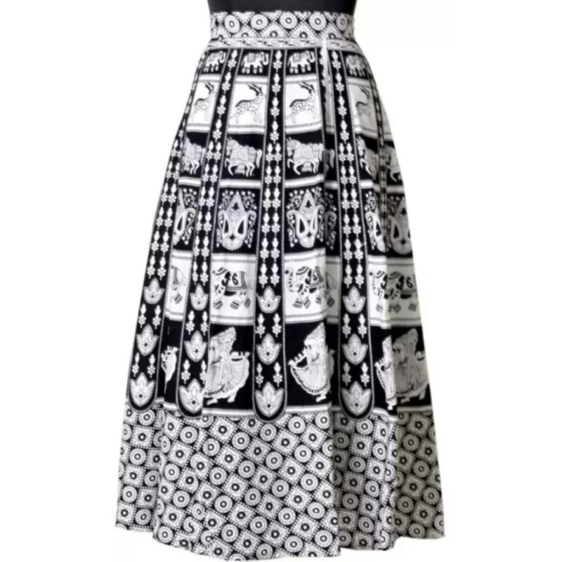 Generic Women's Cotton Jaipur Printed Wrap Around Maxi Skirt (Black, Free Size) - Image 3