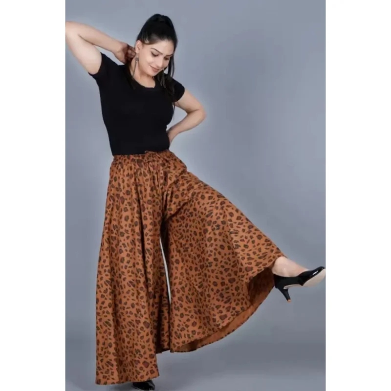 Generic Women's Cotton Printed Elastic Palazzo Pant (Brown, Free Size) - Image 2