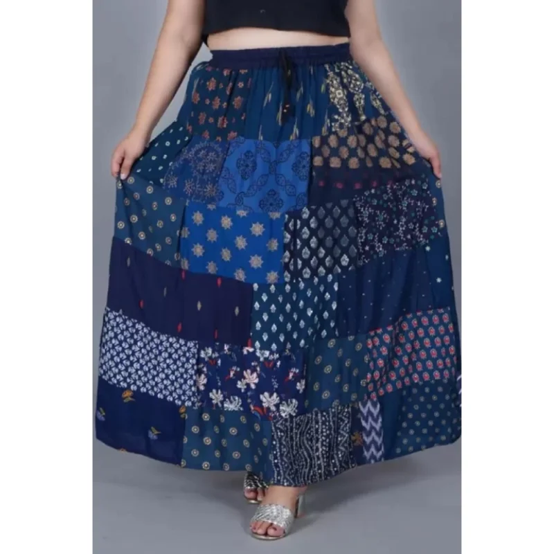 Generic Women's Rayon Printed Elastic Skirt (Blue, Free Size) - Image 2