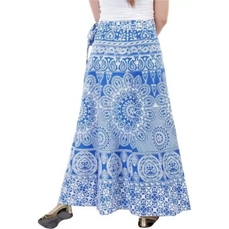 Generic Women's Cotton Printed Wrap Around Maxi Skirt (Blue, Free Size) - Image 3