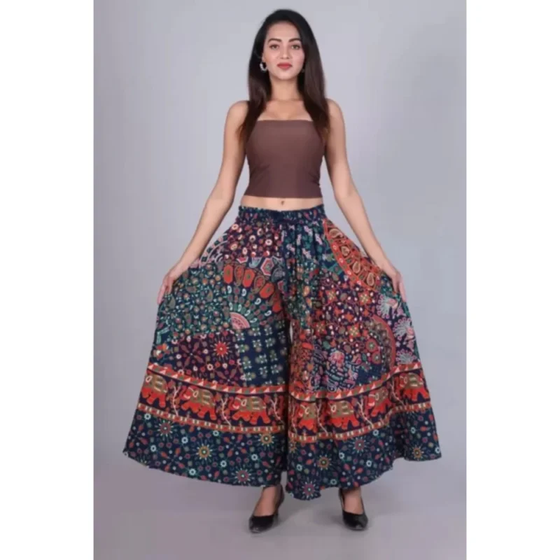 Generic Women's Cotton Jaipur Printed Elastic Palazzo Pant (Blue, Free Size) - Image 2