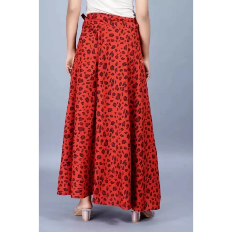 Generic Women's Cotton Printed Wrap Around Maxi Skirt (Red, Free Size) - Image 3