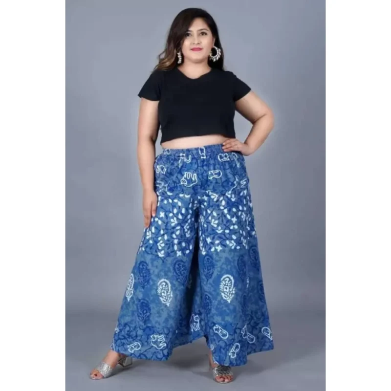 Generic Women's Cotton Printed Elastic Palazzo Pant (Blue, Free Size) - Image 2