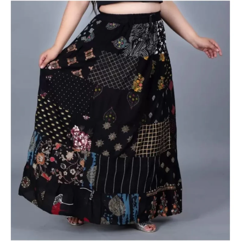 Generic Women's Rayon Printed Elastic Skirt (Black, Free Size) - Image 3