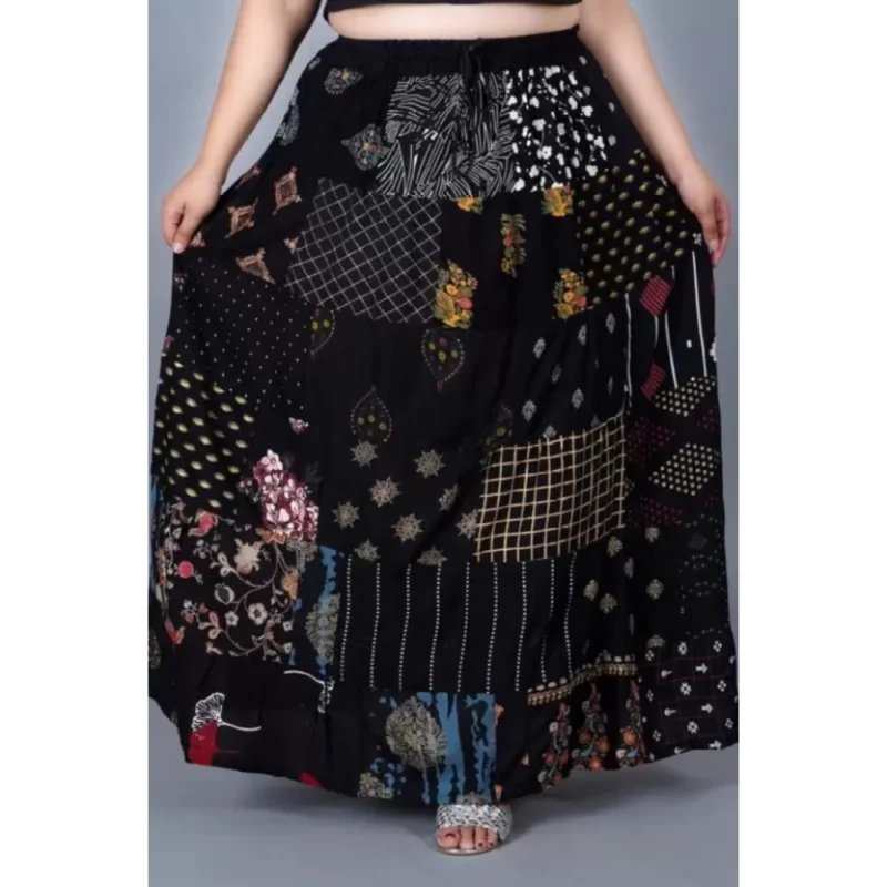 Generic Women's Rayon Printed Elastic Skirt (Black, Free Size) - Image 2