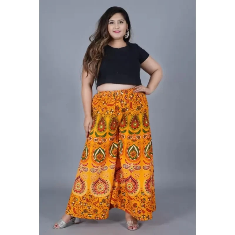 Generic Women's Cotton Jaipur Printed Elastic Palazzo Pant (Yellow, Free Size) - Image 2