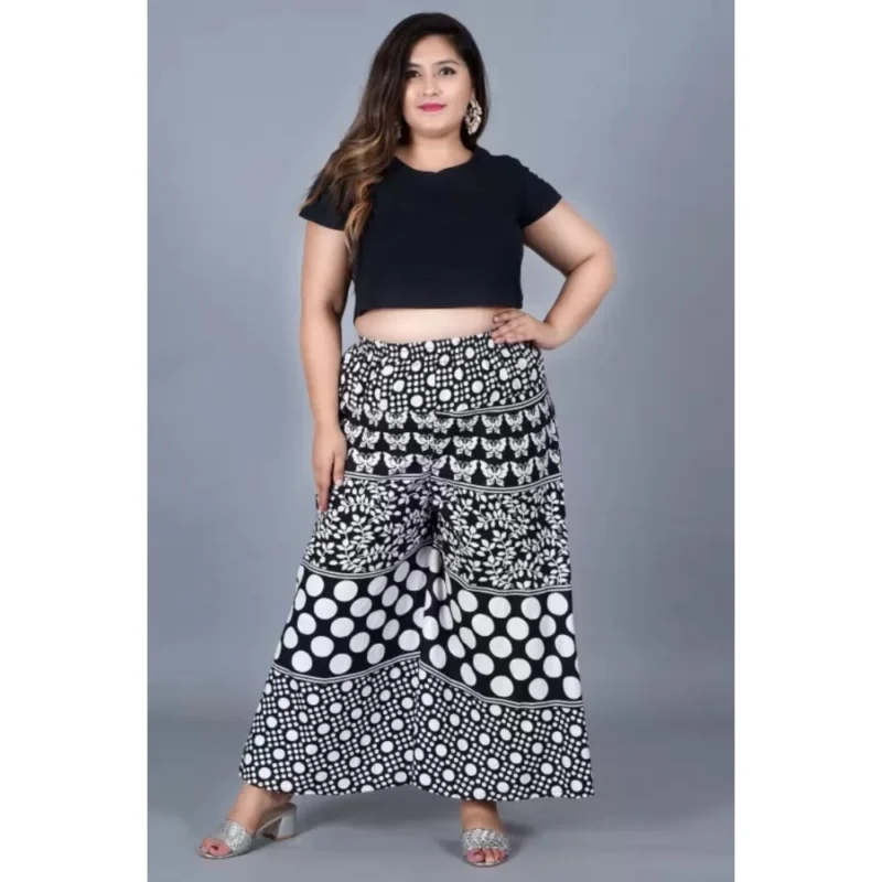 Generic Women's Cotton Printed Elastic Palazzo Pant (Black, Free Size) - Image 2