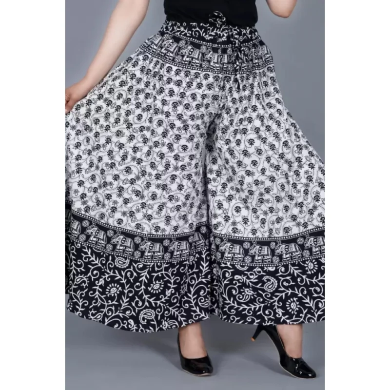 Generic Women's Cotton Jaipur Printed Elastic Palazzo Pant (Black, Free Size) - Image 2