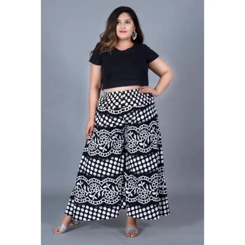 Generic Women's Cotton Printed Elastic Palazzo Pant (Black, Free Size) - Image 2