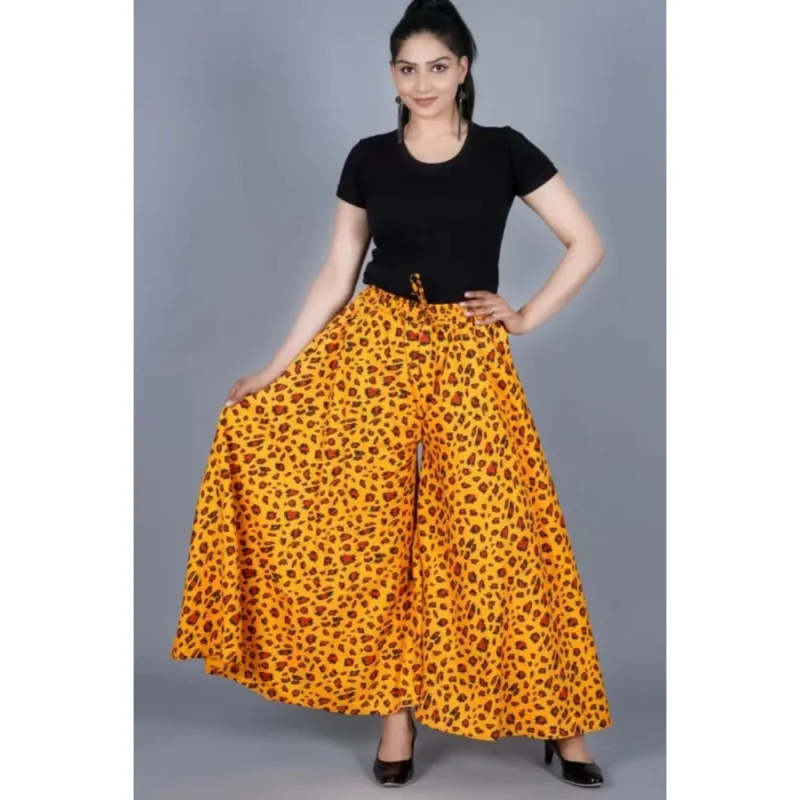 Generic Women's Cotton Printed Elastic Palazzo Pant (Yellow, Free Size) - Image 2