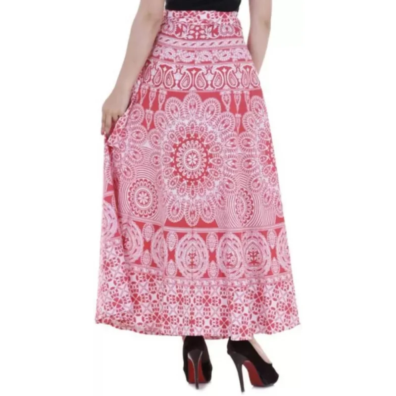 Generic Women's Cotton Printed Wrap Around Maxi Skirt (Red, Free Size) - Image 3