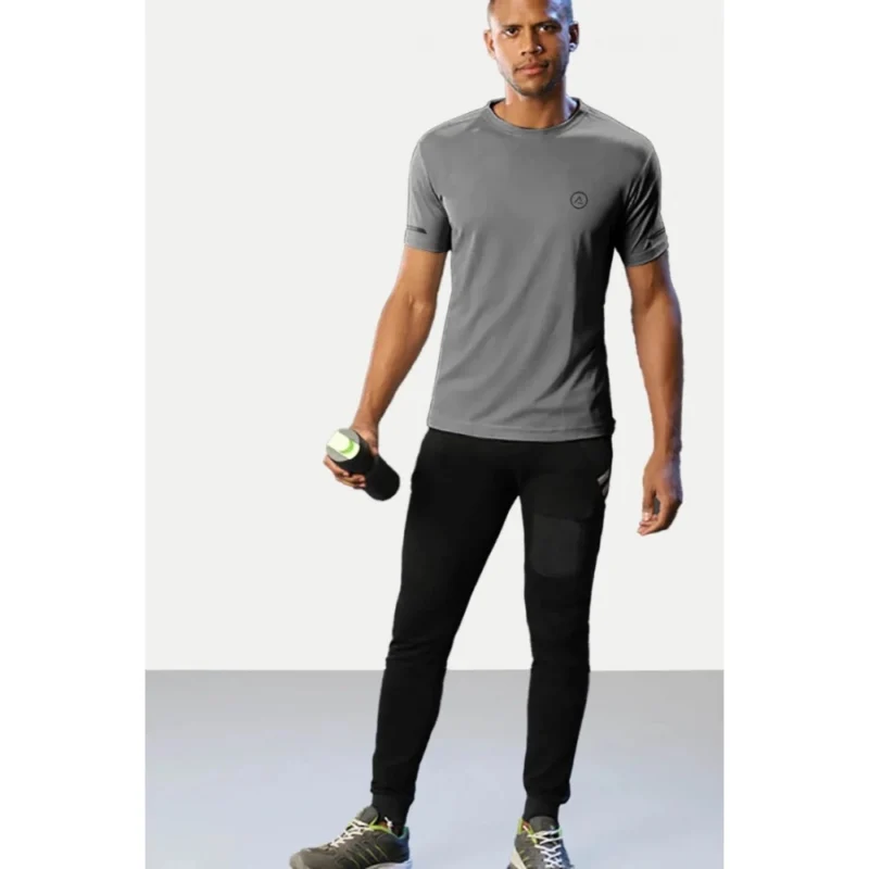 Generic Men's Casual Half sleeve Solid Polyester Crew Neck T-shirt (Grey) - Image 3