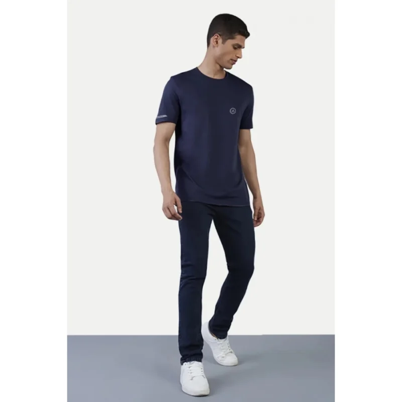 Generic Men's Casual Half sleeve Solid Polyester Crew Neck T-shirt (Navy) - Image 5